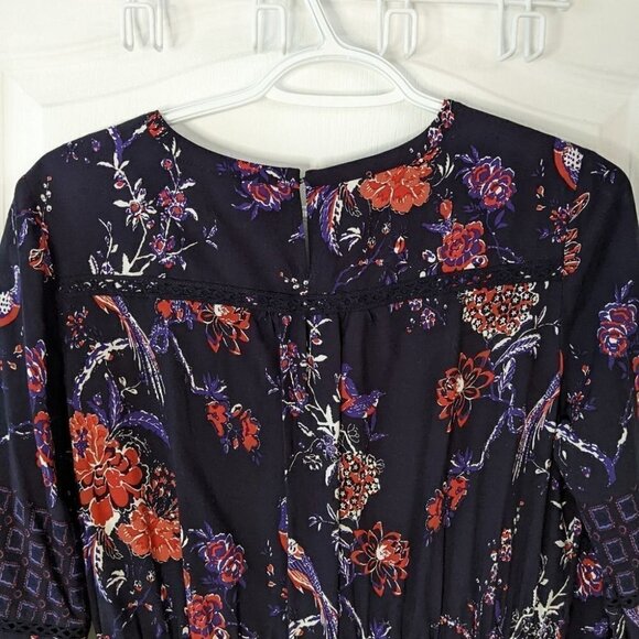 ANTHROPOLOGIE Maeve Espoir Jumpsuit Purple Bird Floral BellSleeve Romper 6p Us@L - Picture 9 of 11